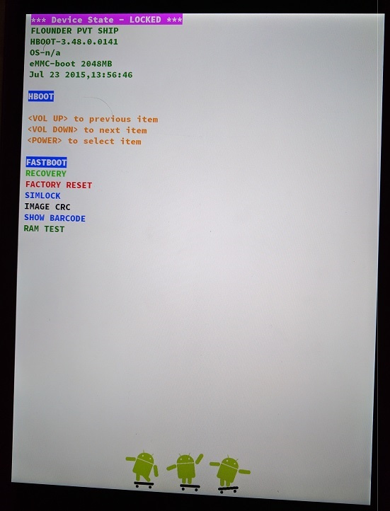 Nexus 9 HBOOT menu